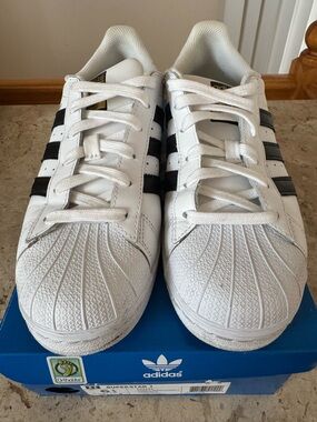 adidas White and Black Superstar J Shell-Toe Sneakers